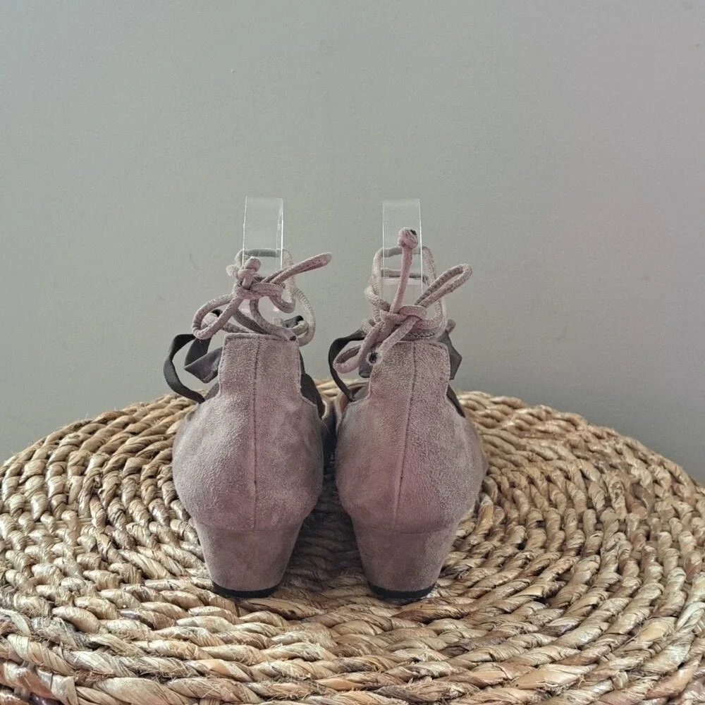 FS/NY French Sole Womens Taupe Suede Elastic/String Lace-up Ballet Wedge Flats 8